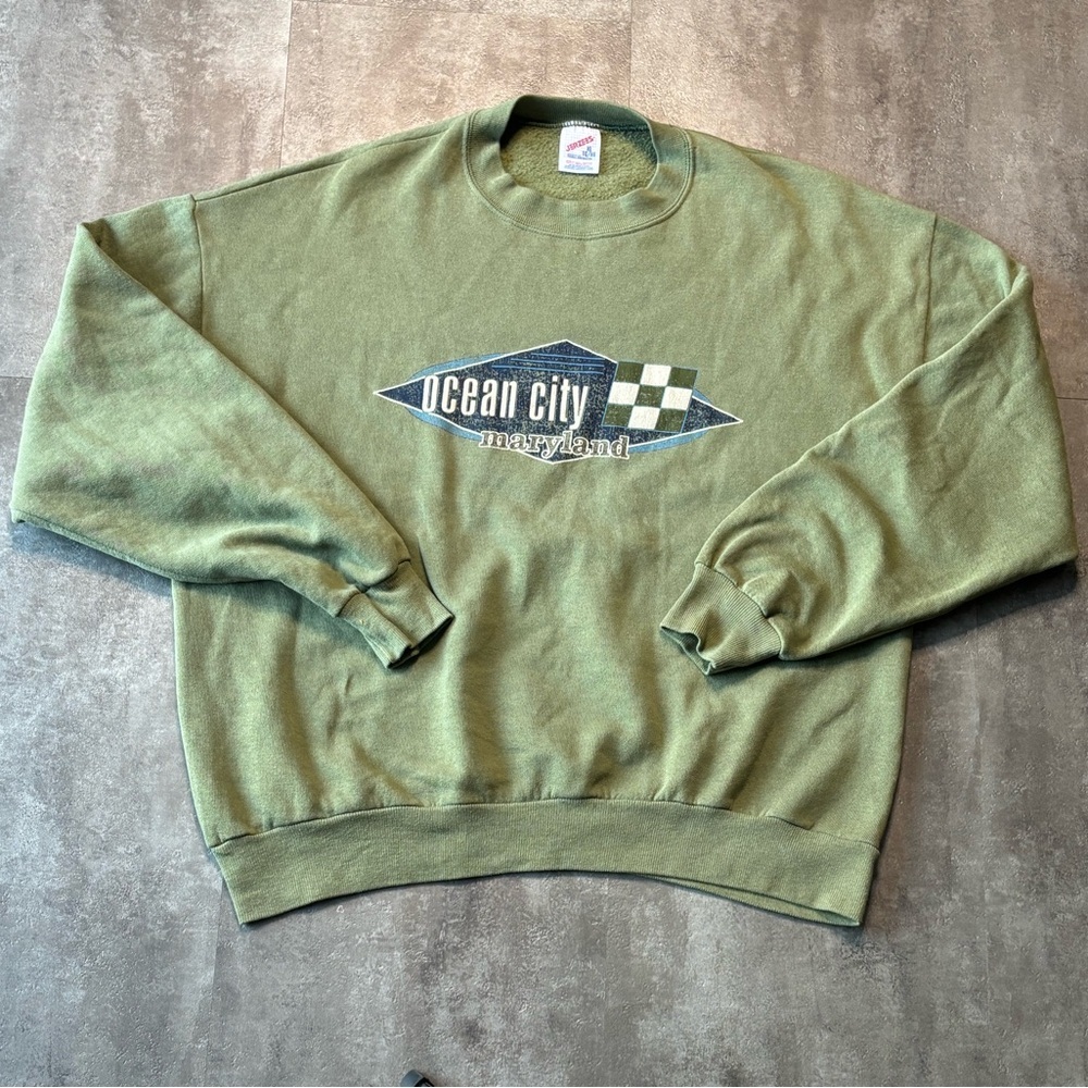 Vintage JERZEES Ocean City Maryland Sweater Mens XL Green